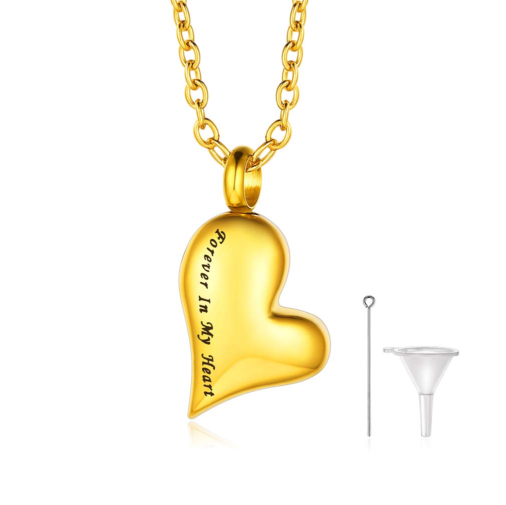 Custom4U Chic Heart Cremation Necklace Gold Steel Love Urn Necklaces for Dad Mum Grandmum Dogs Cat Ashes Jewellery Gifts