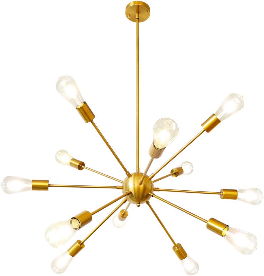 LynPon Sputnik Chandelier 12 Lights Modern Gold Brass Ceiling Light Fixture Industrial Vintage Pendant Lighting for Dining Room Kitchen Living Room Bedroom - - 