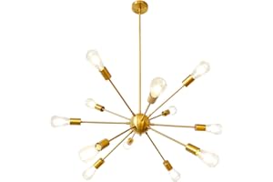 LynPon Gold Sputnik Chandeliers, 12 Lights Plating Golden Chandelier Light Fixture for Dining Room, Modern Adjustable Height Living Room Ceiling Light Fixture for Entryway Foyer Kitchen Bedroom