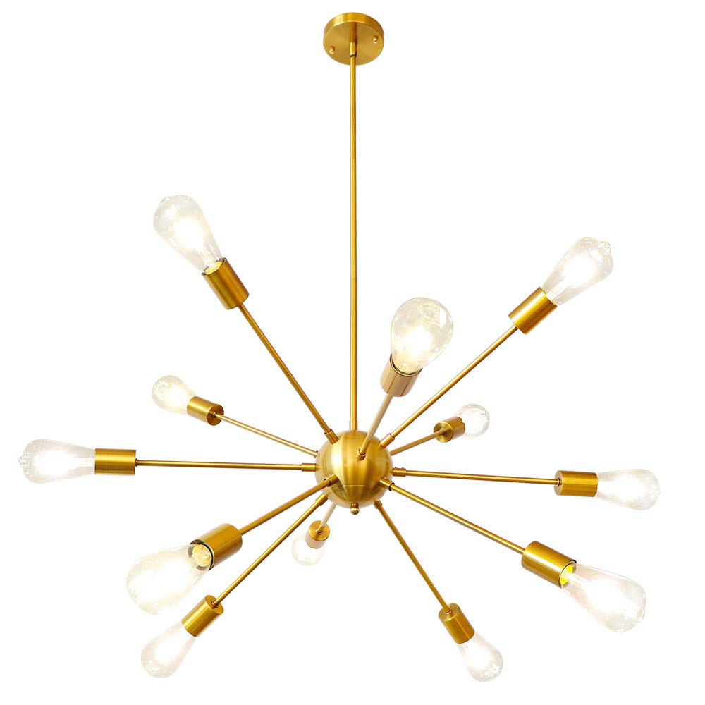 LynPon Sputnik Chandelier Gold Modern Brass Pendant Ceiling Light 12 Lights Industrial Lighting Fitting for Kitchen Dining Living Room Bedroom