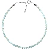 TGH Natural Gemstone Beads Bracelet - Micro Faceted 3-3.5mm Healing Crystals - 7+1 Inch Silver Plated Brass Chain - Birthstone Jewelry