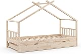 VitaliSpa House Bed 90x200 cm, Natural Wood, Guest Bed & Safety Rail view 1
