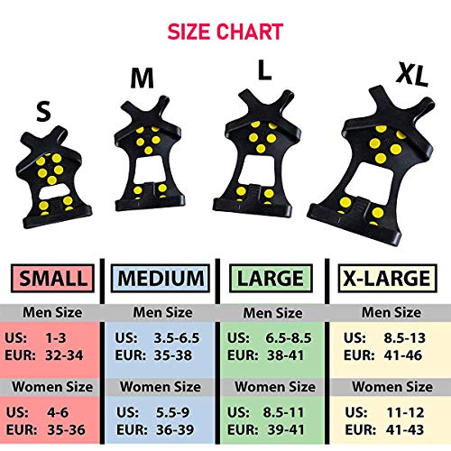 Helonge Ice Grips for Shoe Boot, Snow Anti-Slip Crampons, 10 Studs Traction Cleats Rubber Spikes for Kids Women Men (Large(Women 8.5-11/Men 6.5-8.5))