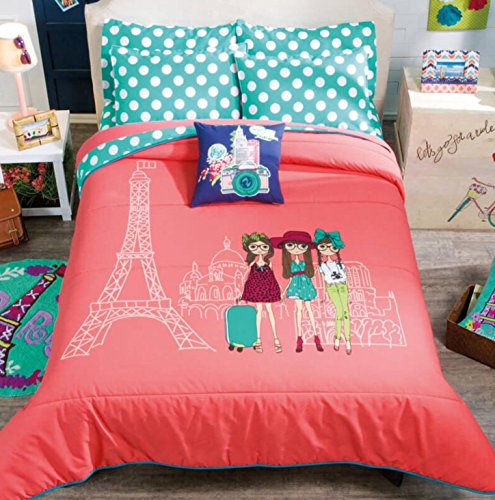 Paris London Rome India Chic Teens Girls Reversible Comforter Set
