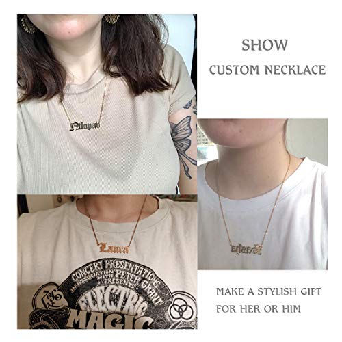 AOCHEE Personalized Old English Font Name Necklace Customized Monogram Nameplate Necklace (Silver)