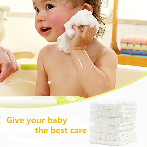 Baby Muslin Washcloths - Natural Muslin Cotton Baby Wipes - Soft Newborn Baby White Towel and Muslin Washcloth for Kids- Baby Registry as Shower Gift, 5 Pack 10x10 inches by MUKIN