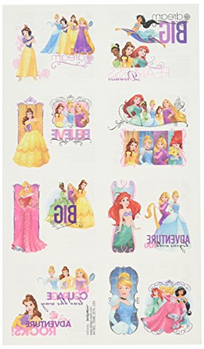 Amscan Disney Princess Dream Big Birthday Party Temporary Tattoos Favor, Multicolor, 2" x 1 3/4"