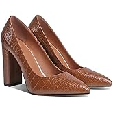 LEHOOR Women Chunky High Heel Pumps Pointed Toe Animal Print Patent Closed Toe Sandals 4 Inch Block Heel Slip On Dress Pumps Shoes Sexy Office Ladies Evening Party Crocodile Brown 8 M US
