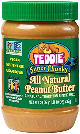Teddie All Natural Peanut Butter, Super Chunky, 26-Ounce Jar (Pack of 5)