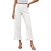 Cicy Bell Womens Cropped High Waisted Jeans Baggy Wide Leg Stretchy Capris Ruffle Flare Denim Pants with Pockets
