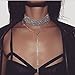 Hunputa Womens 2 Layers Tassel Choker Multilayer Full Diamond Crystal Rhinestone Necklace Elegant Chain Jewelry Party Punk (Silver)
