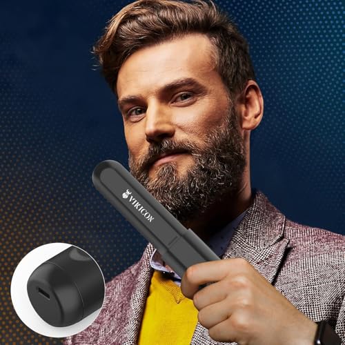 Beard Straightener Comb for Men, VIKICON Wireless Beard Straightening Brush, 3 Adjustable Temperature Levels, Rechargeable Ionic Brush for Hair & Beard, Anti-scalding, Portable (Black)