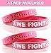 Cancer & Cause Awareness Bracelets with Saying Together WE Fight, Gift for Patients, Survivors, Family and Friends, Set of 2 Ribbon Silicone Rubber Wristbands for All (Breast Cancer Pink 4 Pack)