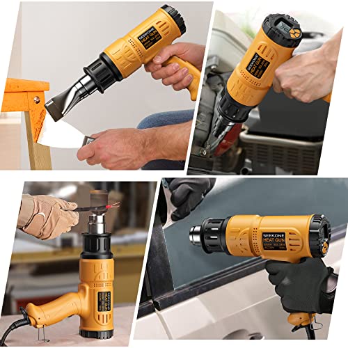 SEEKONE Professional Heat Gun 2000W 50℃-600℃ with Large Digital LCD Display, Variable Temperature Hot Air Gun with Ignition Memory, ℃-℉, Shutdown Delay Function