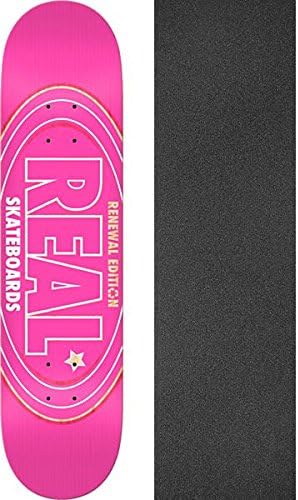 Real Skateboards Renewal Oval Pink Skateboard Deck - 8.5" x 32.5" with Mob Grip Perforated Griptape - Bundle of 2 items
