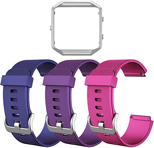 SKYLET Compatible with Fitbit Blaze Bands with Frame Men Women, 3 Pack Soft Silicone Replacement Sport Wristband with Stainless Steel Frame Compatible with Fitbit Blaze Bracelet Black