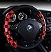 Finex PU Leather Checker Flag Black & Red Universal Fit Auto Car Grip Steering Wheel Cover 15 inch Non-Slip Interior Decal Driving Accessories Decoration for Men Women