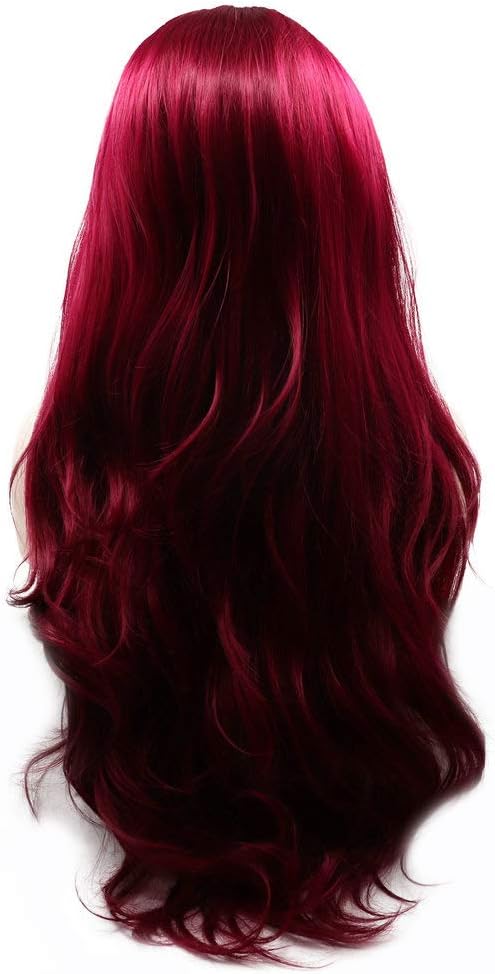 SereneWig Ladies Dark Red Synthetic Lace Front Wigs for Women Cosplay Party Replacement Mermaid Red Real Natural Red Color Long Wavy Synthetic Hair Drag Queen Wigs 24" - Image 5
