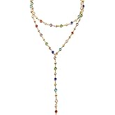 Quivox Colorful Necklace for Women,Gold Body Chain Jewelry Long Multicolor Beaded Choker Necklaces Rhinestone Drop Necklace,Festival Jewelry Accessories Gift