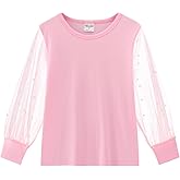 Noomelfish Girls Mesh Long Sleeve T-Shirts Kids Cute Sheer Dressy Tops Blouse(5-12 Years)