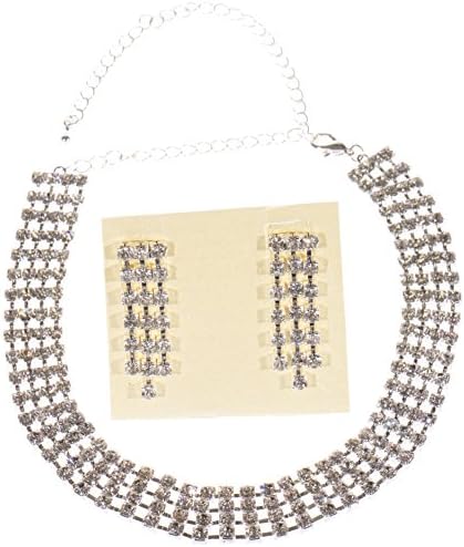 NotJustBarrettes 4 Row Rhinestone Necklace and Earrings Set