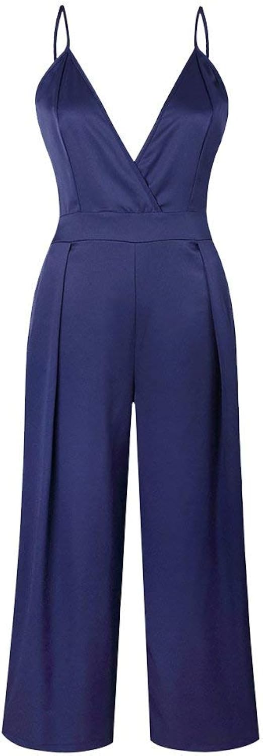Jumpsuit Damen Lange Elegant Rückenfrei VAusschnitt Unifarben Sommer