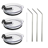 LJY Spill & Leak Proof Tumbler Lids & Steel Straws Set for Yeti Rambler and RTIC Tumblers (30 oz)