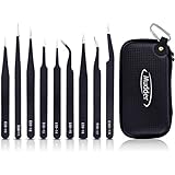 Mudder 9 Pieces Anti-static ESD Tweezers Kit Non-magnetic ESD Tweezers with Storage Bag