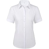 siliteelon Womens Stain Shield Dress Shirts Wrinkle Free Short Sleeve Solid Tops Blouses Button Down Shirts