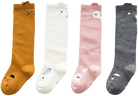 Baby Girls Socks, Knee Hight stockings Cartoon Animal Theme (4 Pack Set, Medium)