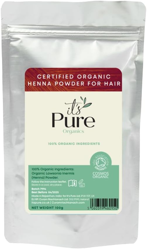 Its Pure Certified Organic Henna Powder 200g for Hair Coloring