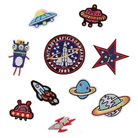 Hangnuo 10st Raum Eisen auf Patches für Kinder DIY, Alien Planets Luftschiff bestickt Patch