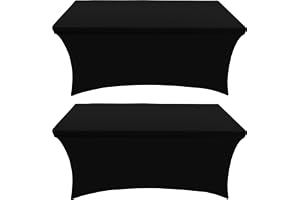 Utopia Kitchen Spandex Tablecloth 2 Pack [8FT, Black] Tight, Fitted, Washable and Wrinkle Resistant Stretch Table Cloth Rectangle Cover for Trade Show, Weddings & Parties [96Lx30Wx30H Inch]