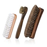 Foloda Shoe Brush with Horsehair Bristles,Dauber Suede Brush for Leather, Boot