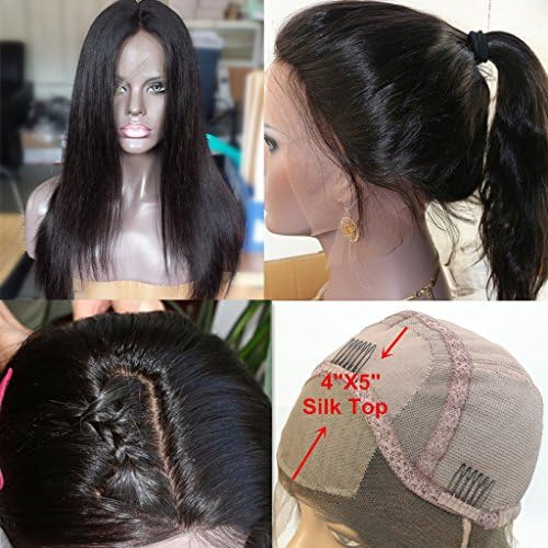 WOB Hair 8A Grade Silk Straight 4"X5" Silk base Top Full Lace Wig For Black Women 130% Density Natural Looking invisible Part 100 Brazilian Human Hair Wig 12inch Natural Color