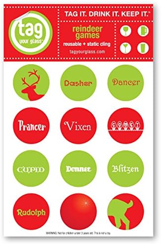 Reindeer Games - Champagne, Beer and Wine Glass Charms that use static cling. Unique, reusable, attractive drink markers that serve a purpose. Trendy party gift for women and men who have everything!