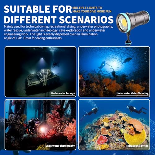 LetonPower Seal CB Underwater Video Torch 4000 Lumen – 120° CRI 94 6500K, Waterproof 100 m, USB-C Charging for Professional Video and Underwater Photos