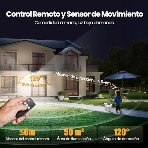 TECKNET Outdoor Solar Light, 546 LEDs, 300° Illumination, Outdoor Solar Spotlight with Remote Control, IP66 Waterproof, Outdoor Solar LED Spotlights with Hooks, for Gardens, Garages, Patio