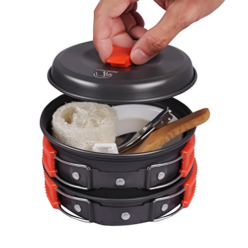 REDCAMP Anodized Camping Cookware Set,10 Pieces Lightweight & Compact
Camping Mess Kit, Non-stick Aluminum Camping Pots and Pans Set