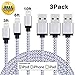 Omitech 3pcs 3FT 6FT 10FT Nylon Braided Charging Cable Cord 8-Pin Lightning to USB Cable Charger Compatible with iPhone 7/ 7 Plus/6/6s/6 plus/6s plus, iPhone 5/5s/5c,iPad, iPod and More(White)