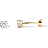 PAVOI 14K Gold Plated Solid 925 Sterling Silver Post Cubic Zirconia Stud Flat Back Earrings for Women | Cartilage Earring | Helix Piercing Jewelry | Small Stud Earrings for Women