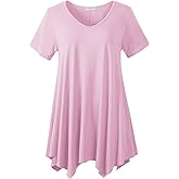 LARACE Plus Size Tops for Womens Summer Clothes Short Sleeve Shirts Casual V Neck Tunic Asymmetrical Blouses