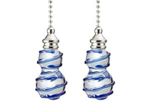 PENCK Pull Chain Crystal Ceiling Fan Pulls 12 inches Decorative Hanging Pendants Clear and Blue Drizzle Glass Brushed Nickel Finish Chain Pulls for Ceiling Lights, Fans, Pack of 2
