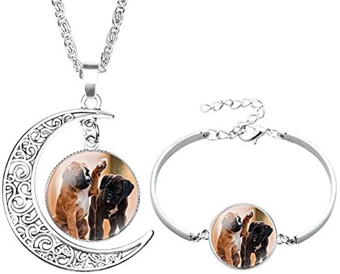 Socutee Ideal Gifts Girls, Women Cute Dog Bulldog Golden Retriever Labrador Times Gem Moon Crescent Necklace Bracelet Set
