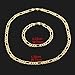 24k Yellow Gold Plated Mens Chain Bracelet Set of Figaro Chain Necklace Bracelet Set