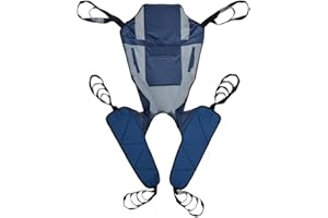 BUYHAO Size L Universal Mesh Patient Lift Sling, Full Body Lifts Slings with Head and Back Support, Padded Divided Leg Slings with Commode Opening, 5 Handles, 6 Straps, Transfer Sling for Elderly