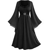 Rosegal Plus Size Women Renaissance Fairy Witch Costumes Dress | Medieval Renaissance Costumes Dress, Bell Sleeves Halloween Costumes Witch Cosplay Dress, Flowy Midi Dress
