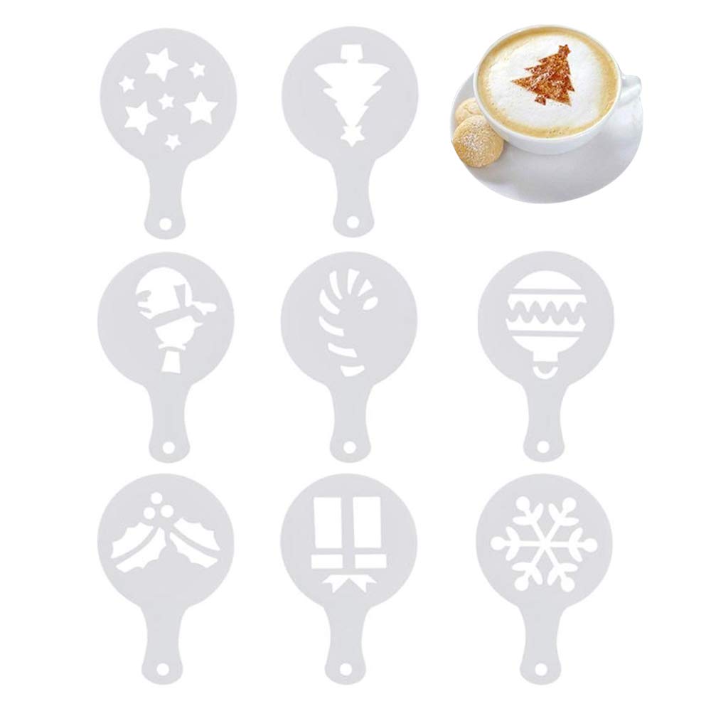 Lifreer 8-Piece Christmas Coffee Stencils Set - Professional Barista Templates for Cappuccino, Latte, Hot Chocolate & Cake Decoration