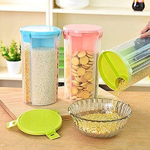 VASTUGOLD Clear Plastic Cereal Dispenser Storage Jar Box Container Food Storage Dispenser Airtight Container Jar with 3 Grid Food Storage Containers (3)