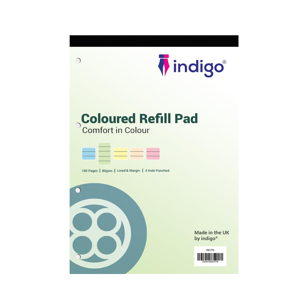 indigo® Dyslexia Pad A4 Coloured 8mm Lined & Margin 100 Pages Tinted Refill Pad (Green, Single Pack)